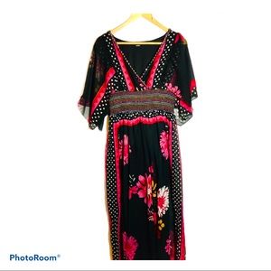 ✨BLACK and PINK FLOWER PRINT WOMEN DRESS